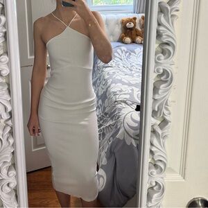 White Halter Midi Dress
